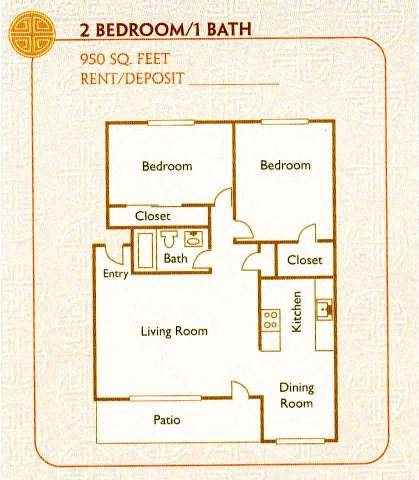 2 Bed 1 Bath Floor Plan 2